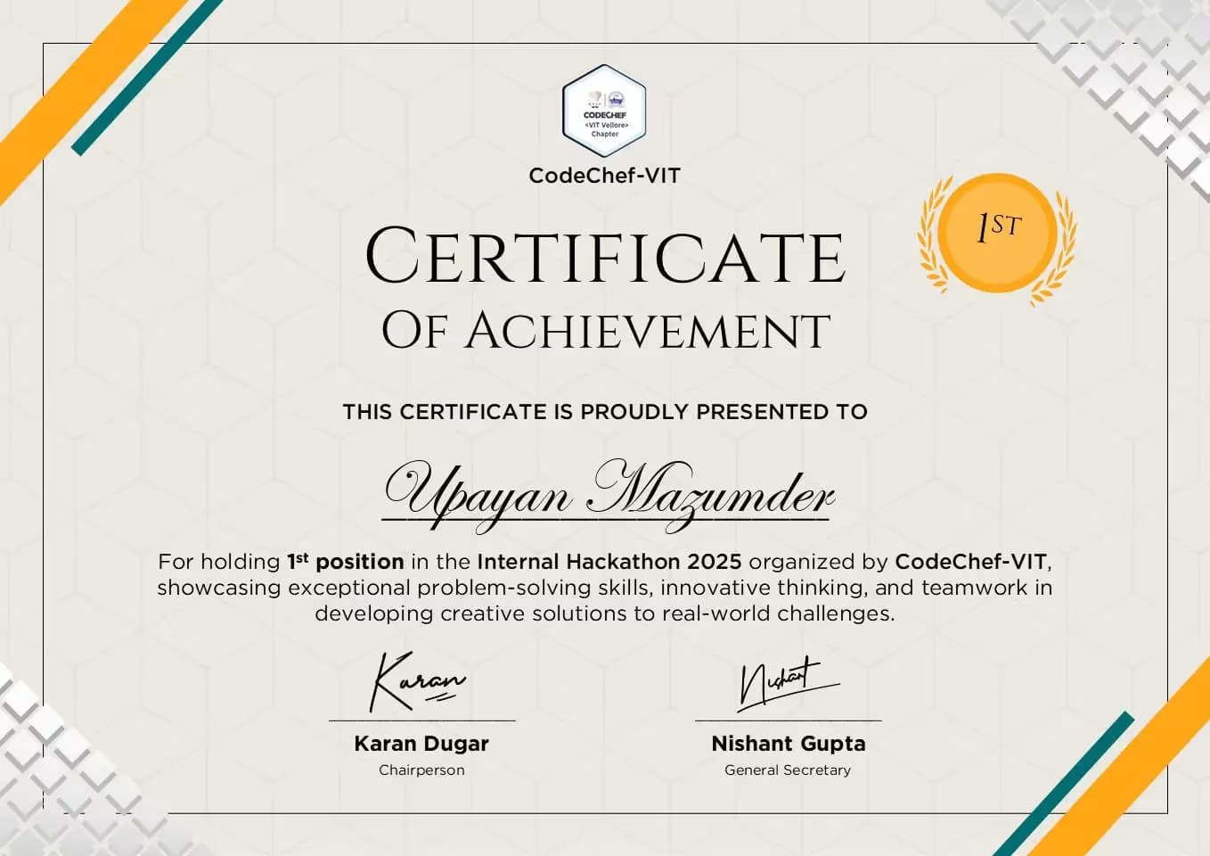 Internal Hackathon 2025 certificate
